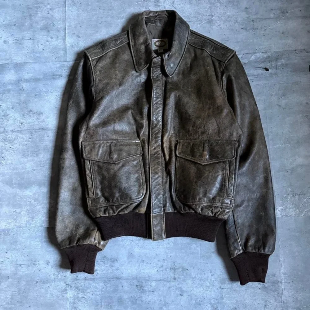 Vintage 80s Banana Republic Brown A-2 Leather Bomber Jacket